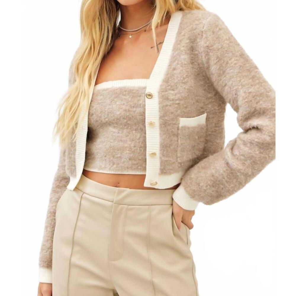 NEW IDEM DITTO elegant wool blend fuzzy tube and cardigan set in cappuccino